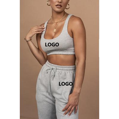 China Breathable Custom Logo Tracksuit Women Sweatpants Plain Crop Top 2 Piece Set Solid Two Piece Pants Jogger Set for sale