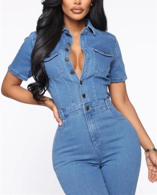 China 2021 High Quality Overall Breathable Jump Suit Women Stretch Plus Size Denim Blue Women's Jeans Overalls Women for sale