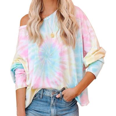 China Brand Breathable Custom High Quality Women's Long Sleeve Tie Dye Printed Design Round Neck Ladies T-shirt for sale