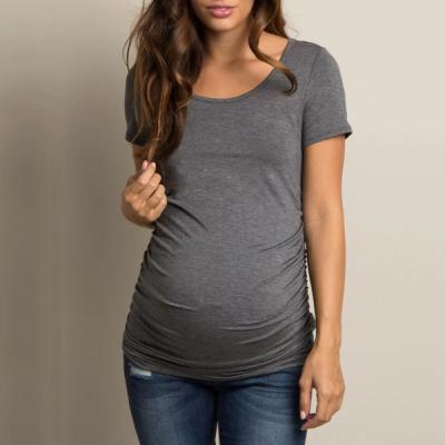 China 2019 Breathable Maternity Clothing Wholesale Charcoal Ruched Short Sleeve Maternity Top for sale