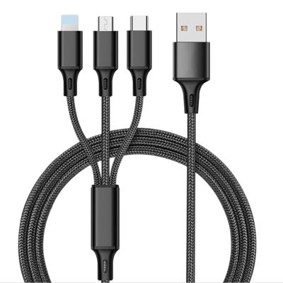 China MP3/MP4 Player 3ft Nylon Braided 3 In 1 Cables Fast Data Cables USB Charging Cables Type C Micro USB Fast Chargers 3 In One Cable For Andriod IOS for sale