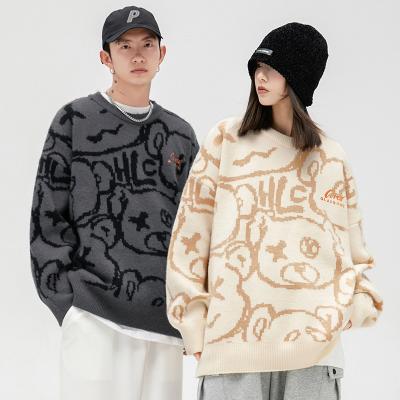 China Anti-wrinkle 2021 winter and Japanese men's new clothing manufacturer autumn new bear pullover jacquard vintage loose couple knit sweater for sale