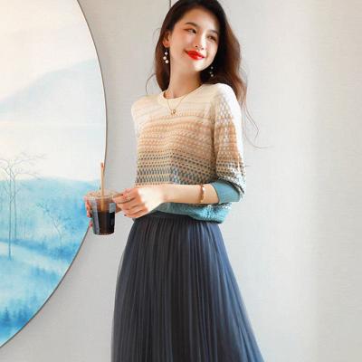 China Clothing Manufacturer Wholesale Anti-pilling Women Skirts Fashion and Elegant Pleated Mid Length Skirt and Sweater Knitted Two Piece Set for sale