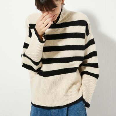 China Anti-Wrinkle OEM&ODM Europe and America Knitted Pullover Plus Size Sweater Winter Women Long Sleeve Casual Loose Striped Round Neck Sweater for sale