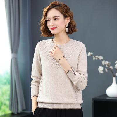 China Autumn Women Solid Color Long Sleeve Sweater Anti-wrinkle spring and round collar loose casual short knitted push-up outer shirt sweater for sale