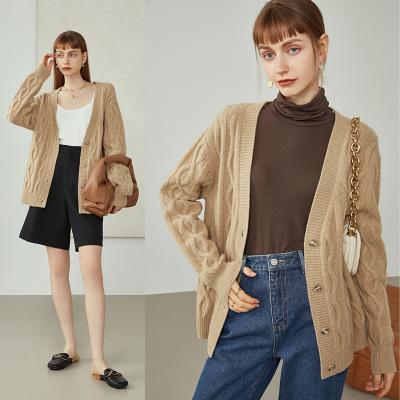 China Autumn Fashion Wholesale V-Neck Anti-wrinkle Straight Long Sleeve OEM/ODM Loose Knit Women's Vintage Cardigan Jacket Coat Sweater for sale