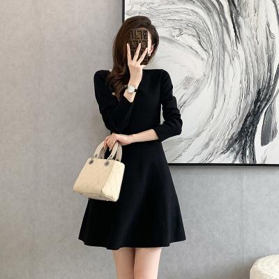 China Hepburn French style anti-static mature and elegant half-high neck cardigan button long sleeve ladies knitted office a-line dress for sale