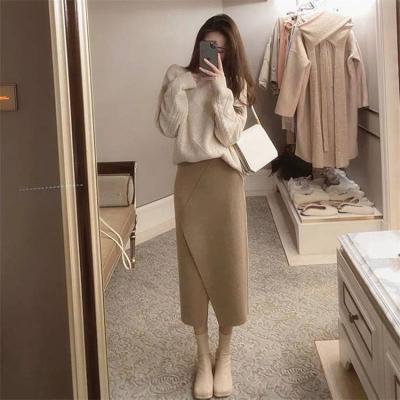 China Anti-pilling Autumn and winter women's clothing vendors loose casual professional two-piece suit sweater bust skirt and slit sweater for sale