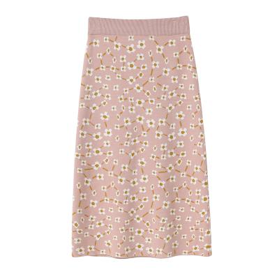 China New Vintage Anti-Static Customizable Daisy Anti-Static Customizable High Waist Small Long Hip Package Hip Skirt Women Knitted Floral Shift Skirt for sale