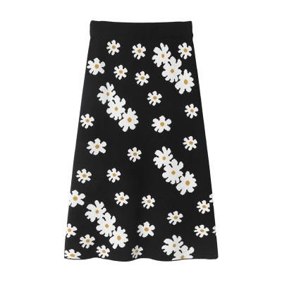 China Anti-Static Girls Knitted Floral Pencil Skirt Hip Bag Japanese Soft Waist Casual Tight Fit Retro High Waist Printed Knit Women's Long Skirt for sale