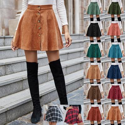 China Customizable High Fashion Anti-Static Corduroy Wholesale Retro Spring and Autumn Waist Skirt With Buttons Casual Women's Short Skirt for sale