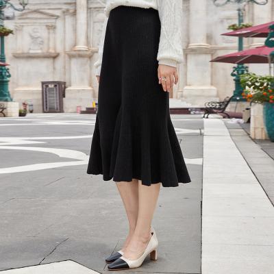 China New spring and autumn fashion temperament solid color anti-static customizable slim fishtail border elastic mid-length women's knitted skirt for sale