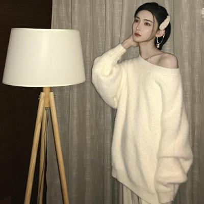 China Factory Outlet College Style Faux Mink Sweater Winter Knitted Thicken Anti-Wrinkle Warm Women Fashion Vintage Sweater for sale