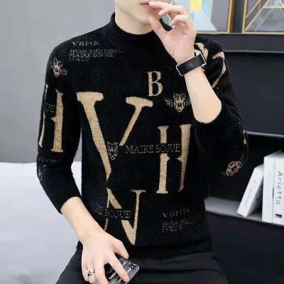 China Anti-wrinkle men's autumn and winter half sand tortoise neck thick fleece warm knit bottom sweater for sale