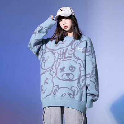 China Anti-wrinkle OEM/ODM autumn and winter Korean version of the new loose sweater women's bear jacquard leisure knit sweater for sale