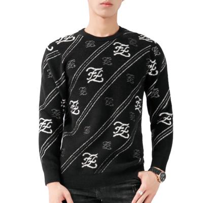 China New Style Autumn And Winter Jacquard Anti-wrinkle O-neck Italian Black And White Knitted Sweater Men's Long Sleeve Fifties Sweater for sale