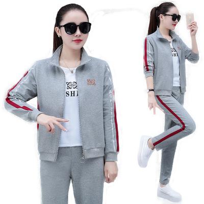 China Autumn Leisure Polyester Cotton Zipper Long Sleeve Spring Stand Collar Sports Ladies Three Piece Suit Breathable Wholesale for sale