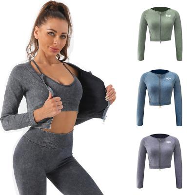 China Autumn Winter New Seamless Scrub Breathable Fitness Sports Ladies Zip Up Yoga Top for sale