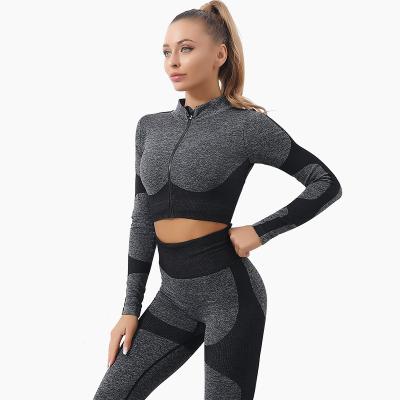 China Wholesale Hot Spring Breathable And Autumn Pants Long Sleeve Zipper Knitted Hip Lift Fitness Sports Yoga Clothes 3 Piece Suit for sale