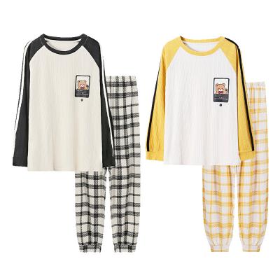 China Popular QUICK DRY Couples Spring And Autumn Knitted Cotton Long Sleeve Pants Around Neck Service Men And Women Casual Home Pajamas Set for sale