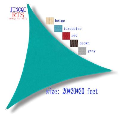 China Outdoor Patio JINGQI RTS Double Eleven 20' x20 x20 Triangle HDPE Block UV Sun Shade Sail For Outdoor Garden for sale