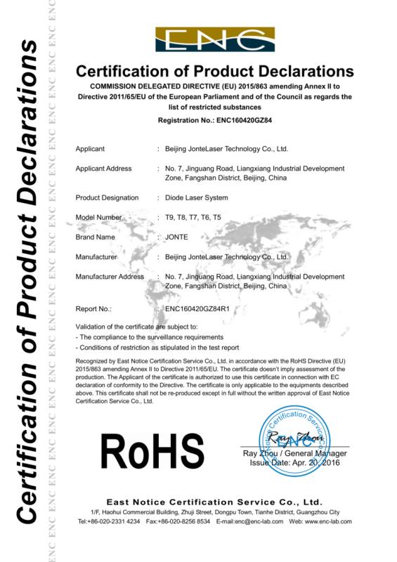 RoHS - Beijing Jontelaser Technology Co., Ltd.