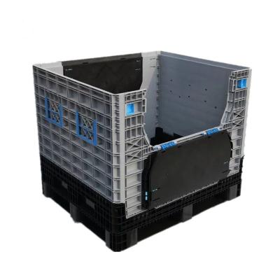 China 860 Liter Single Sided Collapsible Plastic Pallet Box Pallet Container With Lid for sale