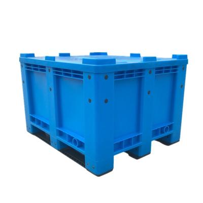 China Large 600 Liter Single Faced Plastic Pallet Box Container With Lid For Stock for sale