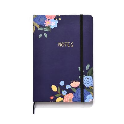 China Custom 2021 Design Gold Stamping Aluminum Foil Floral Hardcover Notebook New A5 Notebooks and Journals with Elastic Band for School Office for sale