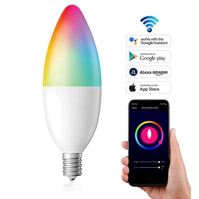 China Amazon Alexa Google Home IFTT Home Using Smart Control Tuya Life Support Dimmable Change Voice TDC Led Light Candle Bulb Lamp for sale