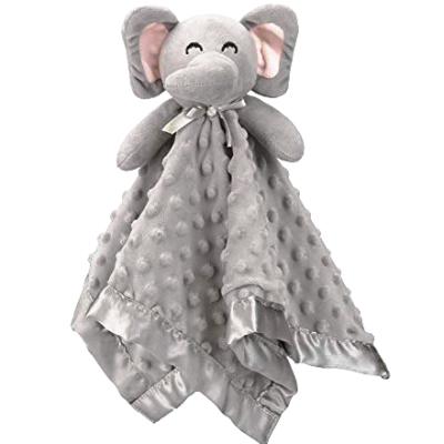 China Brand Logo Baby Plush Customized Security Blanket With Cute Gray Plush Elephant Baby Cuddle Stuffed Security Blanket for sale