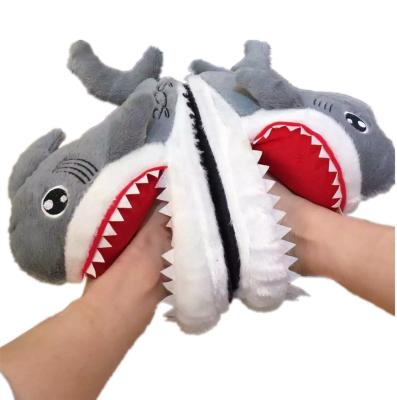 China Free Sample Winter Mens Winter Custom Made Plush Indoor Slippers Funny Shark SLIPPERS Shark Plush Slippers With Open Mouth Plush Shark Slippers for sale