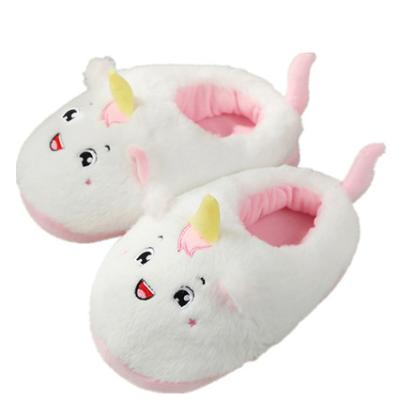 China HOT SLIPPERS Free Sample Winter Custom Adult Animal Shaped Shoes Winter Warm Unicorn Indoor Slippers With Logo White Plush Unicorn Slippers for sale