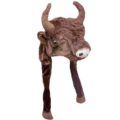 China Custom Cute Plush Antelope Cow Sheep Hat Plush Logo Plush Brand Winter Animal Hat Kids Plush Cow Animal Shaped Hat for sale