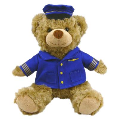 China Custom Cute Pilot Teddy Bear Bear Stuffed Animal Toy With Uniform Plush Airline Plush Toy Airplane Captain Pilot Bear Gift Aviator for sale