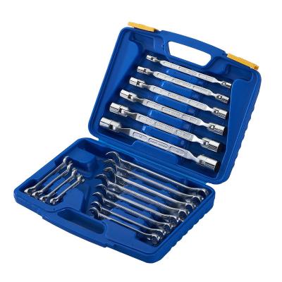 China 18pcs Wrench Set 18pcs Double Flex Swivel Socket Wrench Set Wrench And Combination Wrench Set In Blow Case for sale