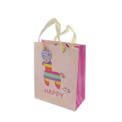 China Recyclable Wholesale Cute Pink Paper Bag Birthday Gift Bags Custom Logo Wedding Paper Bag With Ribbon for sale