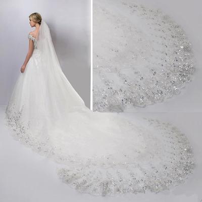 China Lace Edge Bridal Veil Wedding Lace 4M*1.8M Wedding Accessories Long Head Than Veil Tulle Applique Luxury Bridal for sale