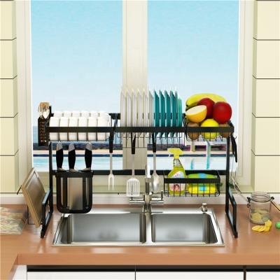 China Sustainable Wholesale Black Stainless Steel Stand Above Sink Dish Drainer Drying Rack for sale