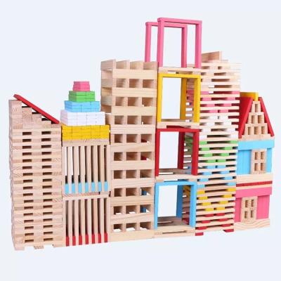 China 150pcs Eco-friendly Material Educational Colorful Nature Building Material Diy Building Blocks Wooden Wooden Toys Intelligence for sale