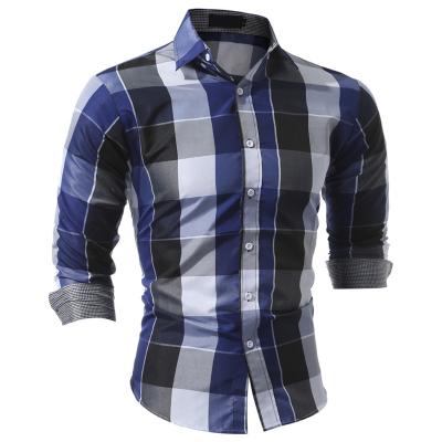 China Foreign Trade Large Size Men's Long Slim Sleeved Plaid Anti-pilling Casual Shirt Men's Shirts for sale