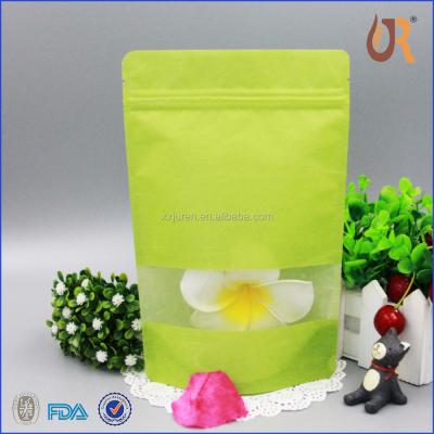 China Customized Moisture Proof Food Package Stand Up Pouch Green Rice Paper Bag With Clear Window for sale