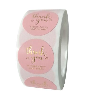 China Adhesive Round Foil Printed Labels Roll Paper Floral Gold Pink Gift Tag Label Custom Stickers Thank You Sticker for sale