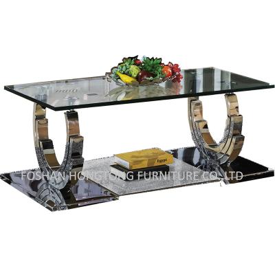 China China Factory Wholesale Adjustable Stainless Steel Coffee Table Tempered Glass Luxury Design (Size) for sale