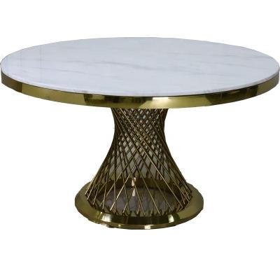 China (Size) ADJUSTABLE ROYAL ELEGANT STUNNING GOLD AROUND DINING TABLE MARBLE FURNITURE WITH 6 CHAIRS for sale