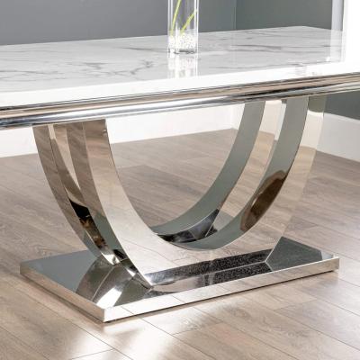 China (Size) 180cm Adjustable Rectangular Marble Dining Table With Silver Chrome Stainless Steel Base for sale