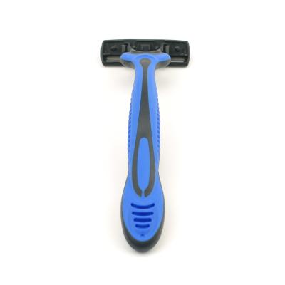 China China Manufacturer Comfortable Shaving Razor Rubber Handle Triple Blade Men Pivoting Razor for sale