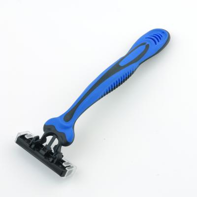 China Factory Wholesale Rubber Handle Triple Blade Men Pivoting Disposable Razor for sale