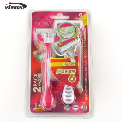 China Wholesale Custom Six Blade Open Back Women Disposable Face Shaving Razor for sale