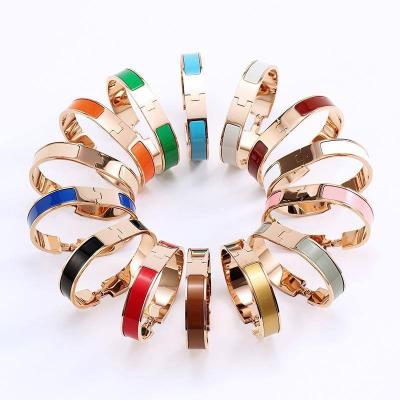 China Cute High Quality Rose Gold Silver Women Enamel Fashion Jewelry 316L Stainless Steel Color H Bangle Bracelet for sale